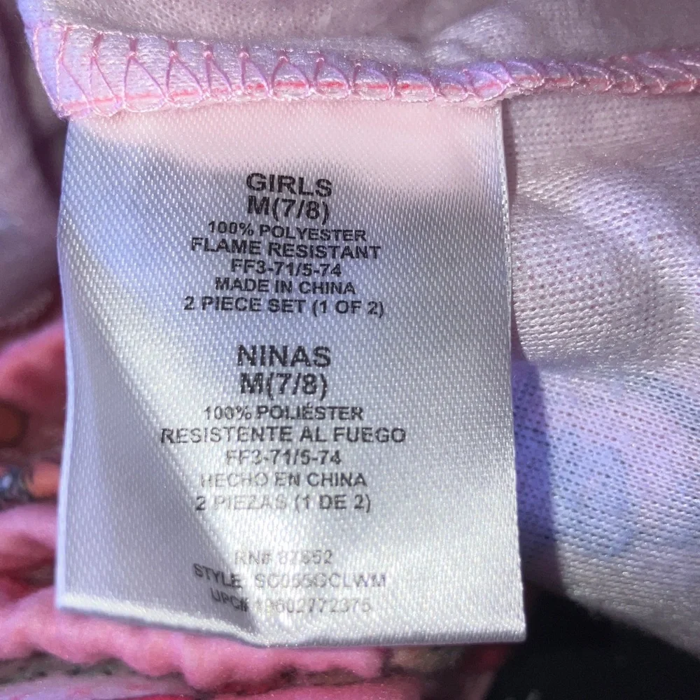 Strawberry Shortcake Pink Kids Flannel Pajama‎ Set Flame Resistant M 7/8 New